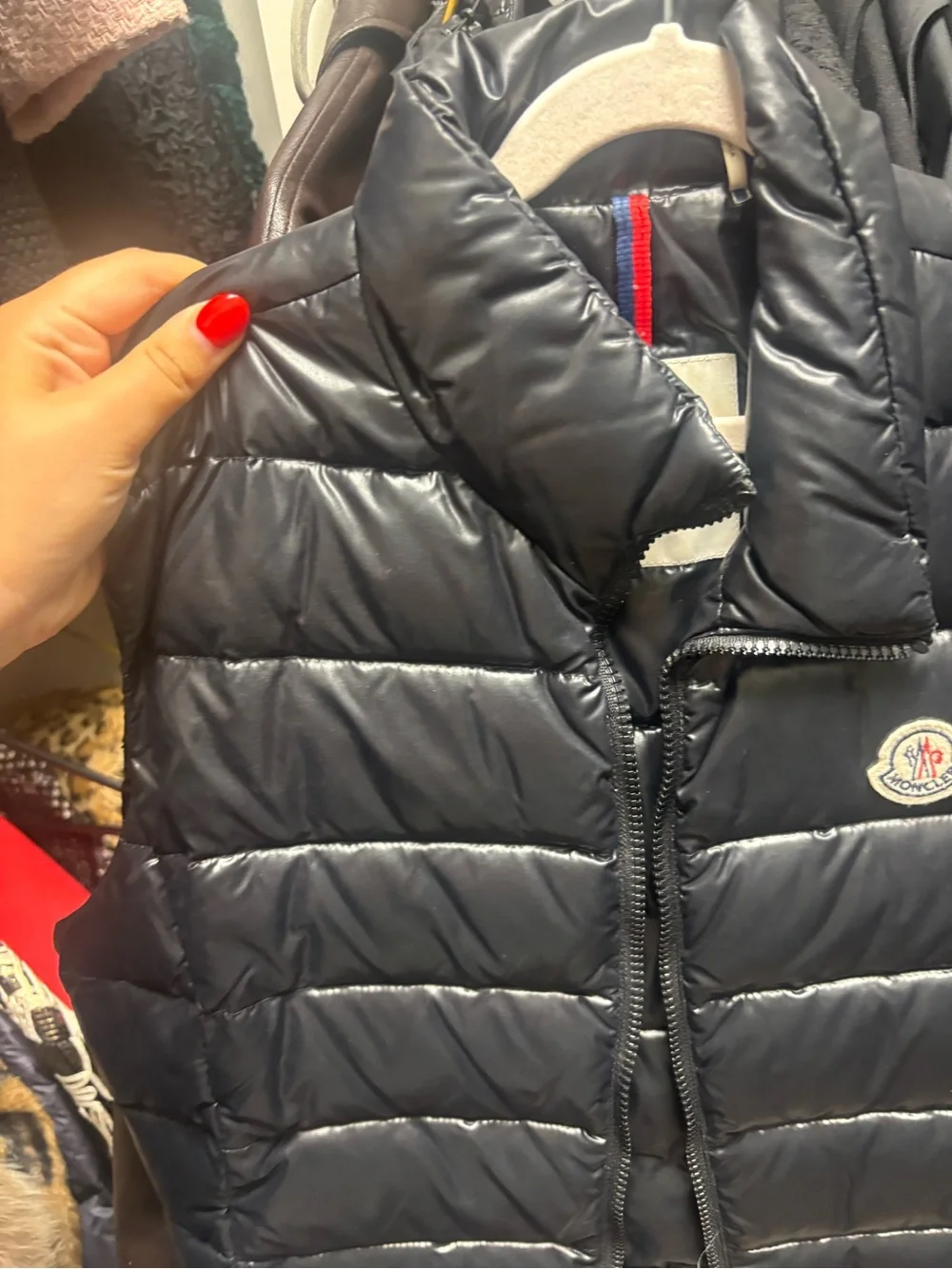Moncler Shiny Black Quilted Down Vest with Logo Patch